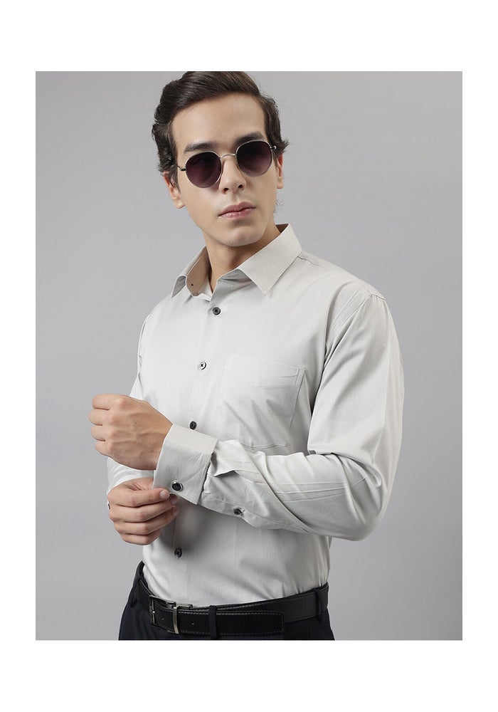 Grey Solid Pure Cotton Slim Fit Formal Shirt for Men